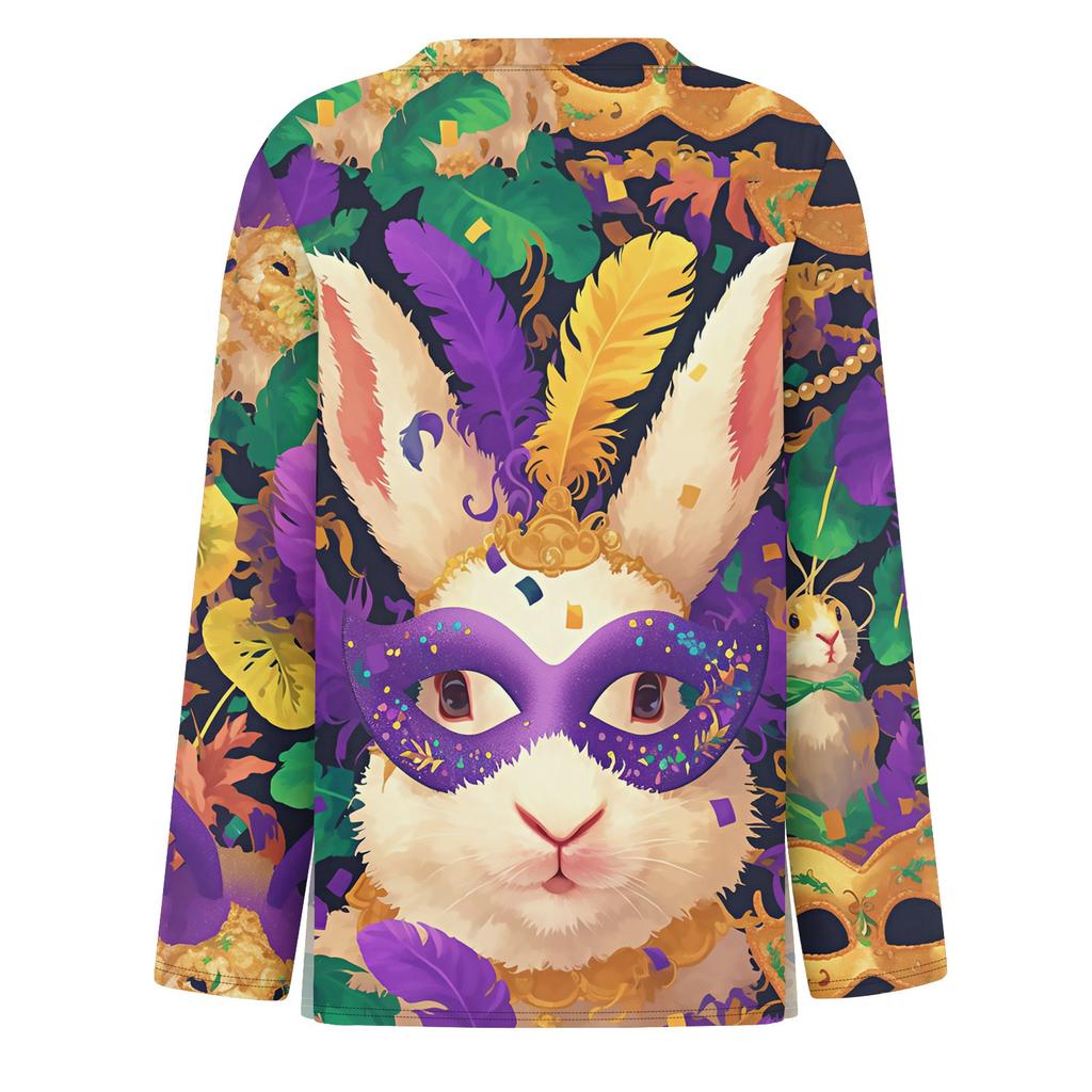 Women's Fashion Casual Slit Hem Round Neck Long Sleeve Loose Printed T-Shirt Top