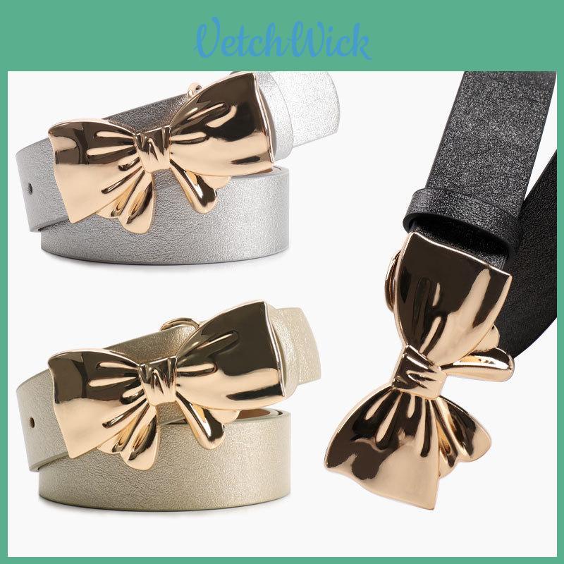 Pu Leather Womens Belt With Metal Bow Knot Buckle For Casual And Office Style