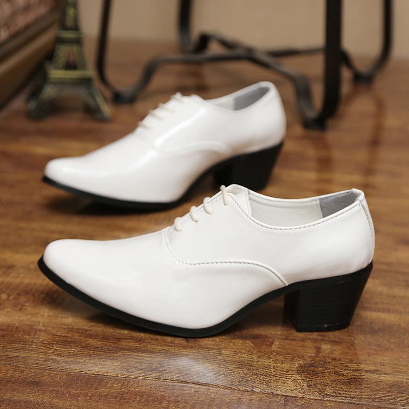 Outdoor Pointed Men Formal Wear Business Mid Heel Leather Shoes Lace-up Oxfords Office Party Dress Shoes for Work Wedding