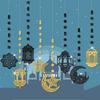 Gold Silber Eid Mubarak Banner DIY Papier Glitzerpapier Stern Mond Laterne Deckenhängend Zugfahne Hängende Girlande Islam Party
