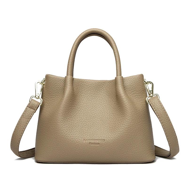 Ladies' Soft Leather Tote Bag, Luxury Designer Handbag, Solid Color Ladies' Shoulder Bag, and Minimalist Crossbody Bag