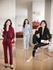 Women's Burgundy Suit Set: 2026 High-End Spring/Autumn Fashion with Micro-Flare Pants - Elegant Two-Piece Business Outfit