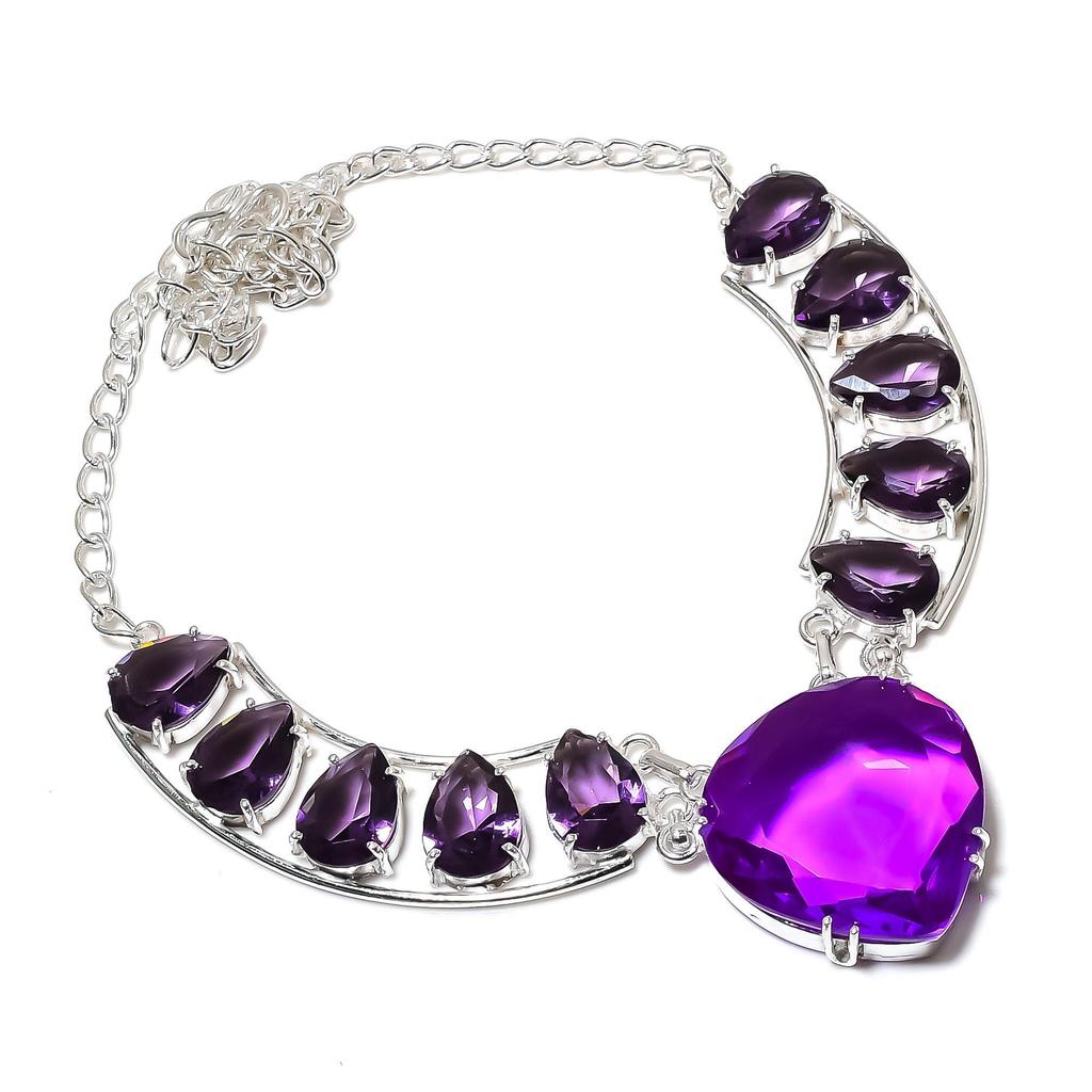 Zierliche Amethyst Edelstein Handgemachte 925 Sterling Silber Elektroform Halskette, Amethyst Silber für Frau Unisex Anhänger Thanksgiving Geschenke