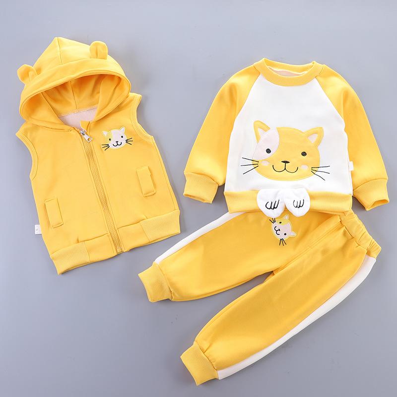 Winter Baby Kids Clothing Sets Cartoon Toddler Boys Girls Warm Hooded Coats Pants Suit Kids Thick Tracksuit Clothes Set