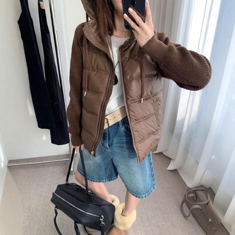 Hooded zipper splicing cotton clothes knitted cardigan spring new loose soft waxy high-end sweater jacket women