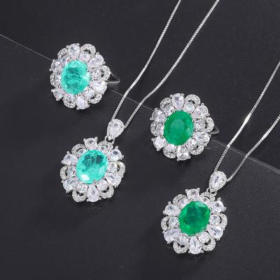 Emerald Banquet Diamond Pendant Simulation Paraiba Ring Lady Emerald Jewelry Set