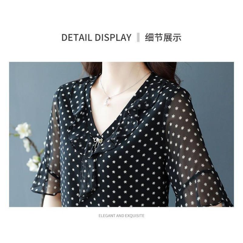 High-end Chiffon Shirt Fashionable Upscale Summer Loose Short-sleeved Top Elegant Dress Top