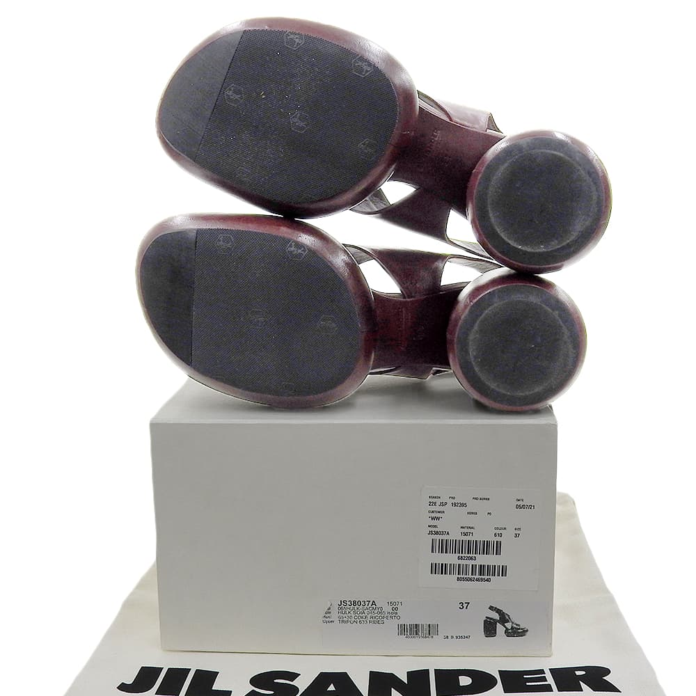 Jil Sander Women's Leather Sandals, Bordeaux, Size 37, JS38037A, 22Stainless Steel Shoes 37 BordeauxUsed