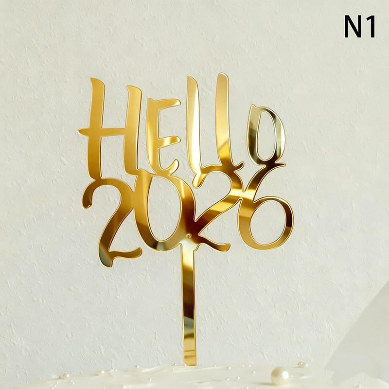 2026 Happy New Year Party Cake Topper Decoration Gold Acrylic Dessert Flag Kids New Year Xmas Gift Cake Topper Baking Supplies