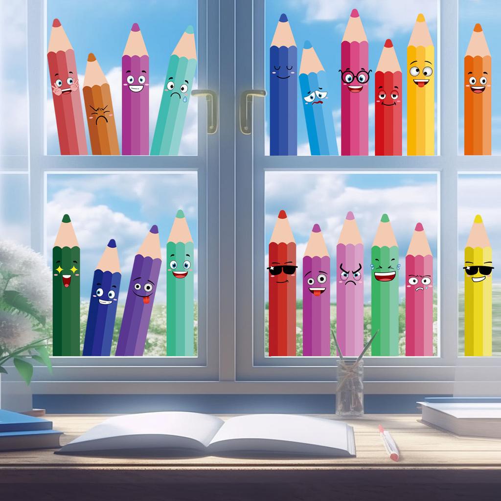 Colorful Pencil Theme Static Adhesive for Classroom Glass Stickers