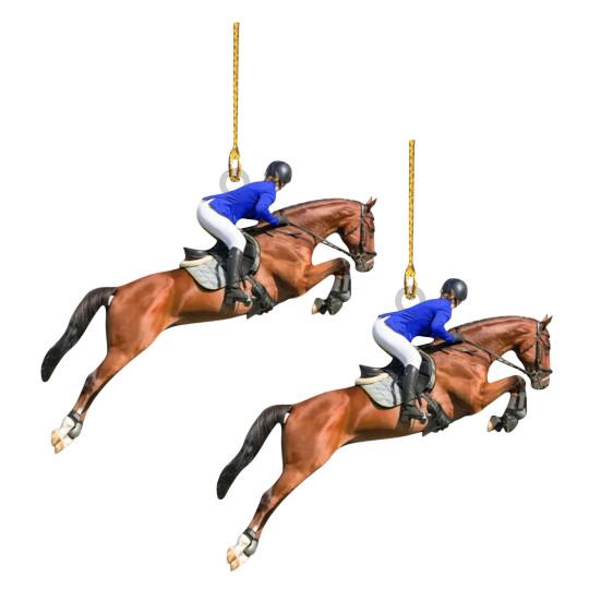 Yousheng 2Pcs Christmas Ornament Acrylic Riding Design Christmas Tree Pendant Holiday Home Decor Car Interior Decoration