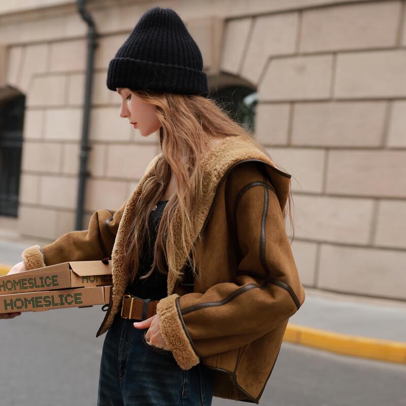 Sancai Faux Suede Hooded Toggle Fur Coat