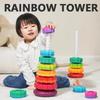 Montessori Rotating Rainbow Tower Intelligence Development Stacking Block Ring Wheel Toy  Kids