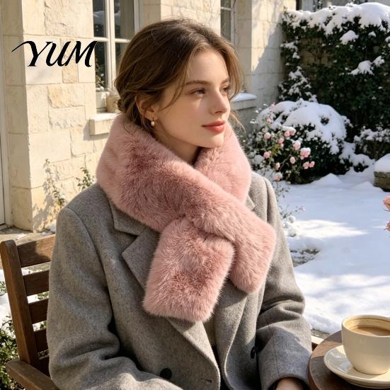 Cozy Neck Wrap for Travel Women Imitation Mink Fur Scarf, Thickened Soft Plush Winter Warm Scarf Warmer, Cold Weather Elegant Shawl Accessory