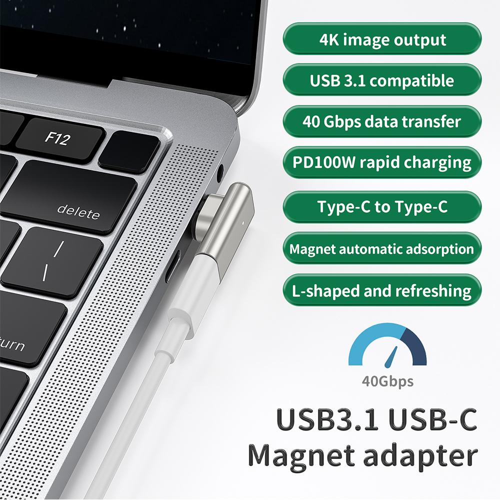 Magnetischer USB Typ-C Stecker 24 Pins rechtwinkliger Adapter für Schnellladekabel