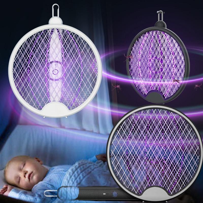 1 Set Mosquito Zapper Foldable Bug Zapper Racket Mosquito Rechargeable For Indoor Outdoor Electric Fly Swatter Racket