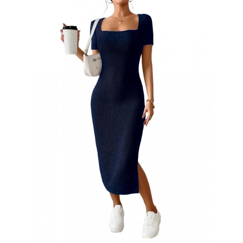 Summer Dress Women Satin Fabric Bodycon Open Slit Casual Elegant For Office Wear