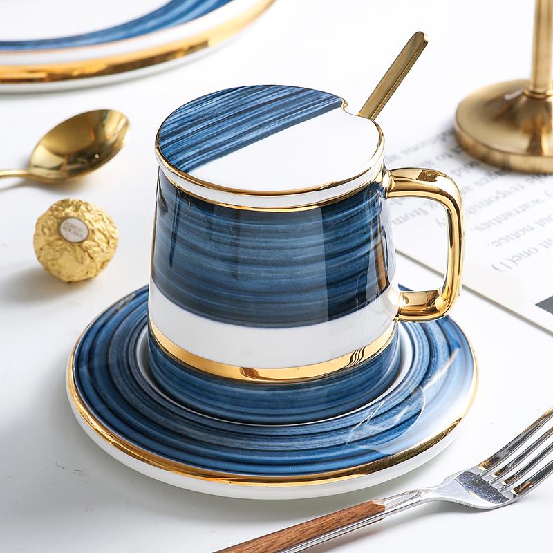 Nordic Style Coffee Mug Set Ceramic Cup& with Lid and Spoon Home Kitchen Accessories Drinkware