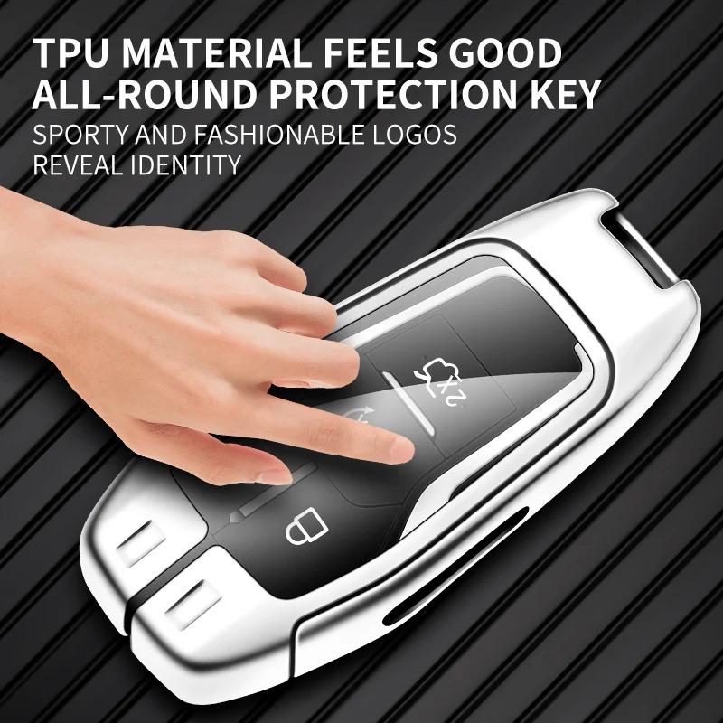 Car Metal Leather Remote Key Case Cover Ford Fusion Mondeo Mustang F-150 Explorer Edge 2015-2018 Car Key Protection Accessories