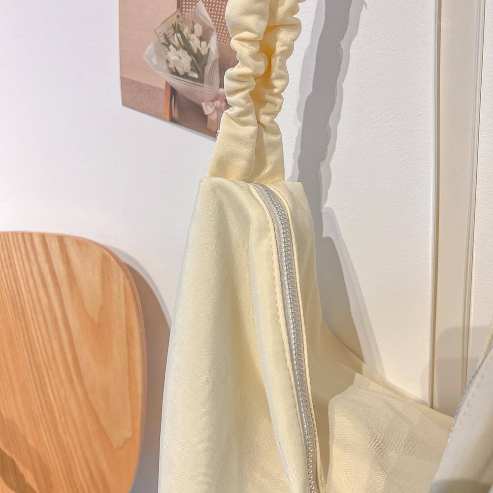 Women Dumpling Bag with Ruched Strap Casual Armpit Bag Solid Color Soft Large Capacity Girls Outdoor Leisure Bag