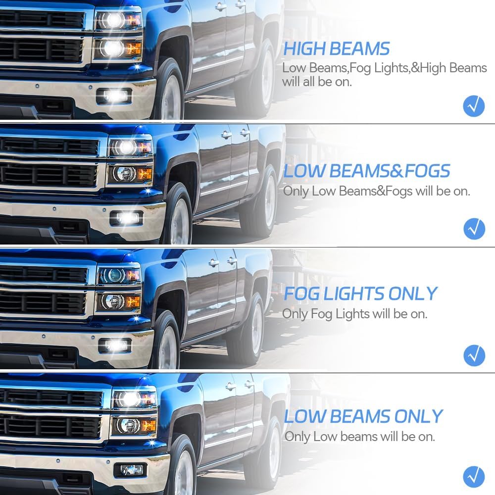 All Lights Mod 6 High Mod for Chevy Silverado 1500 Tahoe Equinox Suburban, GMC Yukon Terrain Sierra 1500, Buick Envision Fog/Low Beams on When High