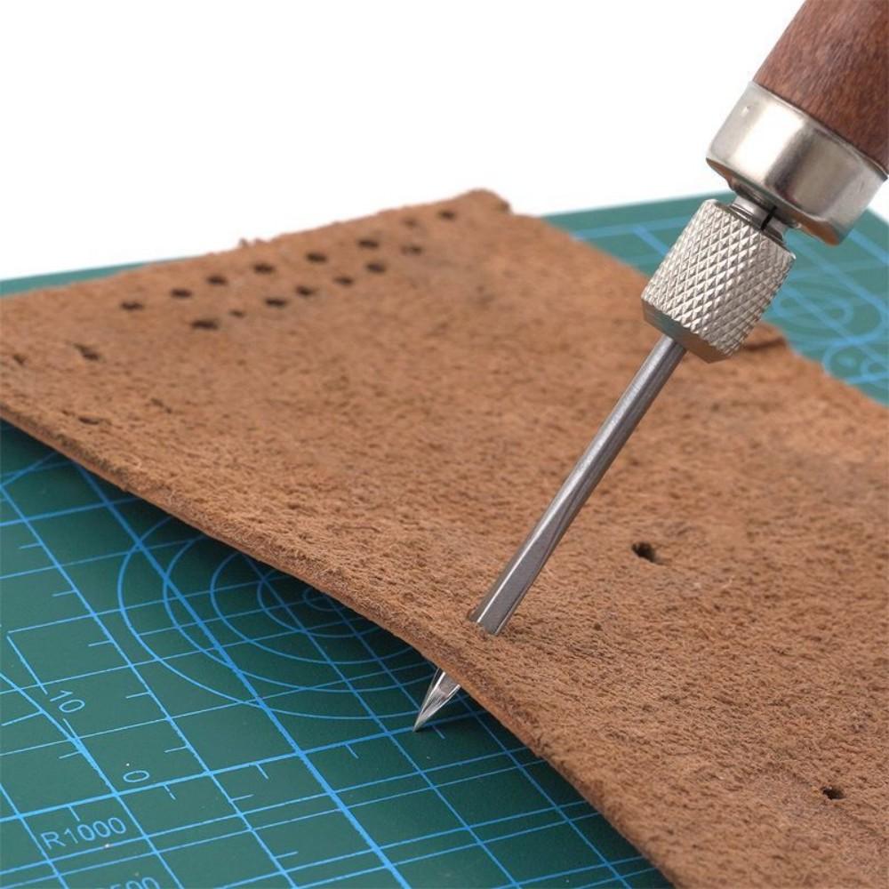 4 in 1 DIY Wood Handle Leather Stitching Awl for Leather Sewing Scratch Awl Tools Canvas Leathercraft Sewing Needle Kit