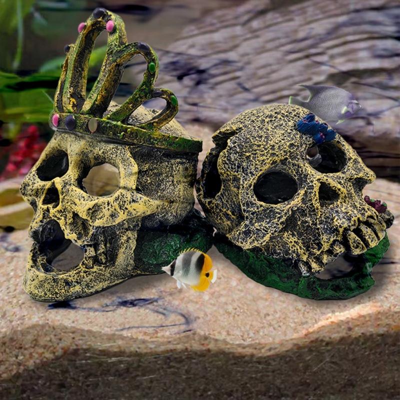 Skull Head Aquariums Decoration Personality Aquascaping Ornaments Hide Cave for Distinctive Aquariums Environment