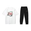 Li Ning Logo Printed Letter Round Neck Comfortable Breathable Loose Short Sleeve T-Shirt And Cuffed Long Pants Casual Sports Set AHSUA05-1+AYKR465-1