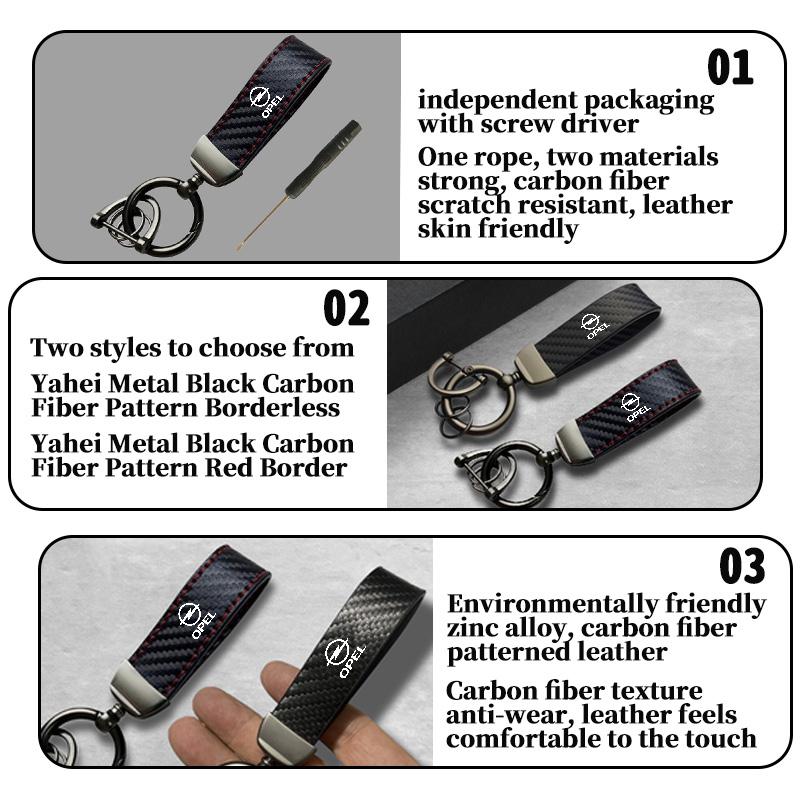 Car Keychain Logo Carbon Fiber Leather Emblem Key Chain Accessories For Opel Meriva Mokka Grandland Vectra Zafira Vivaro Antara