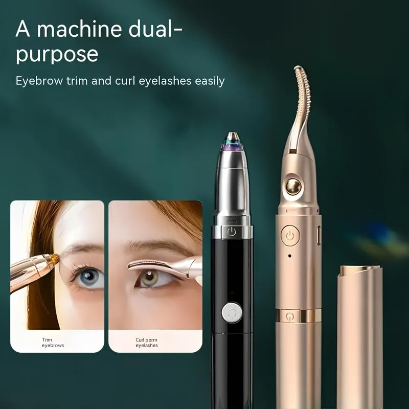 2-in-1 Heated Eyelash Curler & Electric Eyebrow Trimmer - USB Rechargeable, Dual-Action Precision Grooming Tool with Gentle Heat
