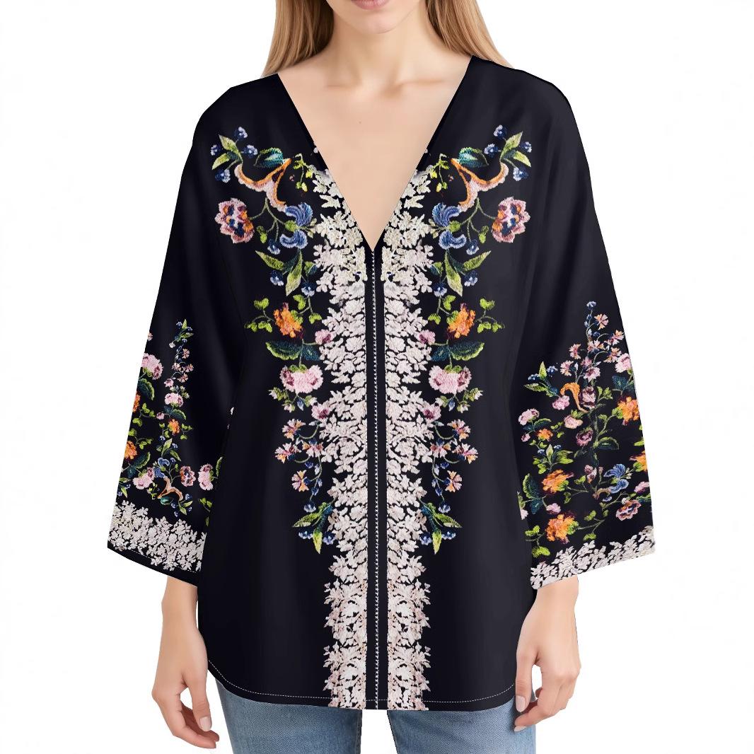 

2024 3D Print Women s Long Sleeve V-Neck Round Neck T-shirt XXL