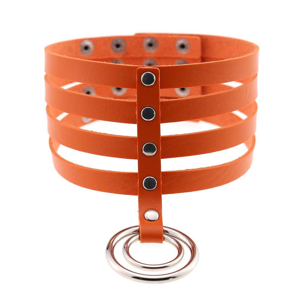 Four Row Rivet PU Leather Choker, Harajuku Punk Circular Ring Street Bar Necklace
