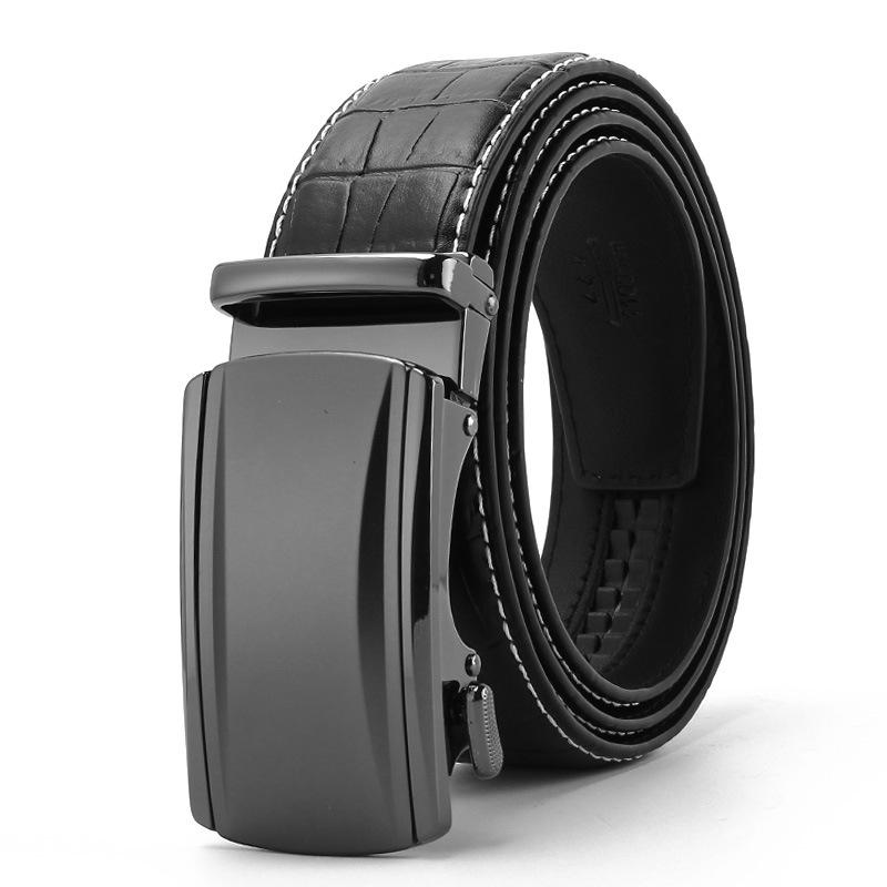

Новый мужской ремень из кожи второго слоя с автоматической пряжкой, кожаный ремень из чистой натуральной коровьей кожи, деловой повседневный ремень 110-130CM