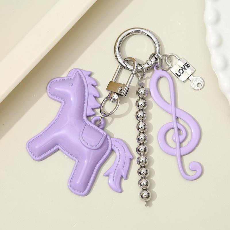 Cute Colorful Pony Musical Note Bead Pendant Keychain Creative Horses Baked Paint Alloy Backpack Decoration Pendant Accessories