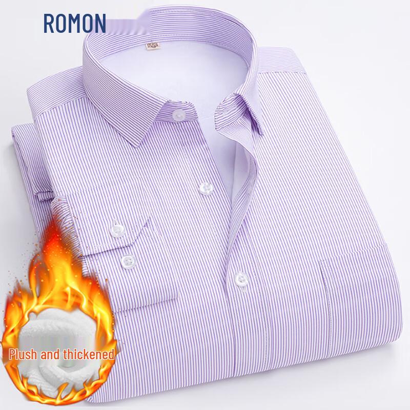 ROMON Men s Winter Business Casual Fleece Lined Long Sleeve Shirt 43