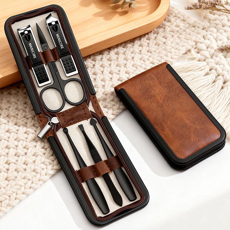 Set Unghieră Neagră din Oțel Inoxidabil cu Pensete pentru Piele Moartă, Cuțit pentru Pedichiură și Ac pentru Puncte Negre.