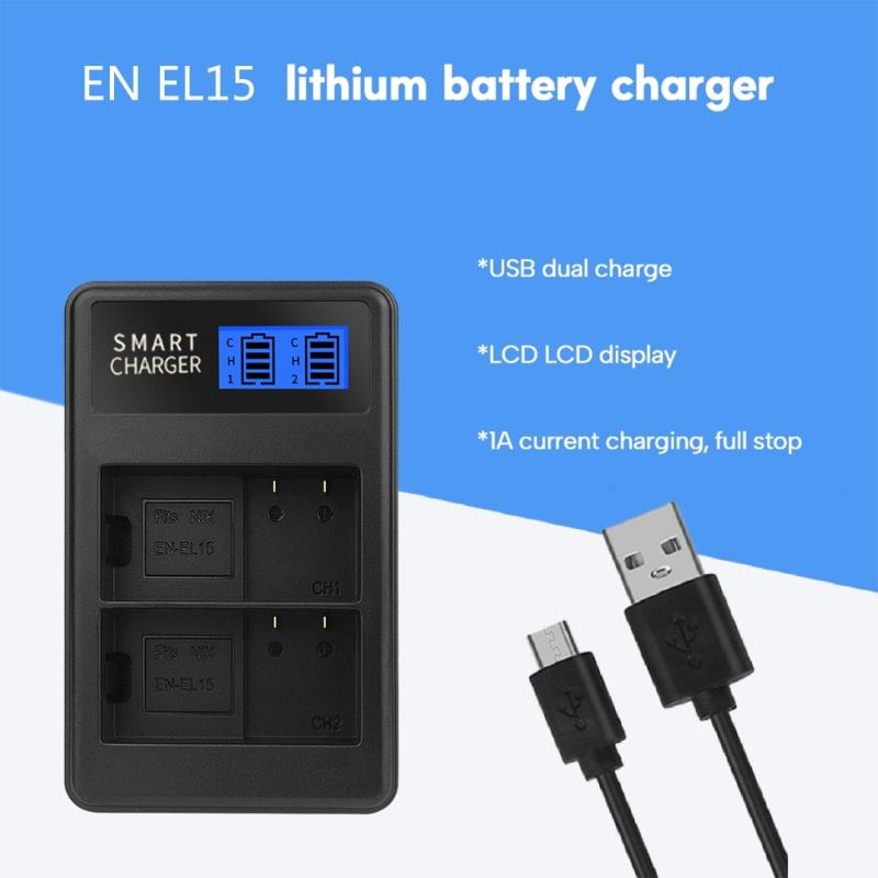 EN-EL15 LCD Double USB Charger for D500 D600 D610 D600E D7000 D7100 D7200 D800E Camera Charging Dock Accessories