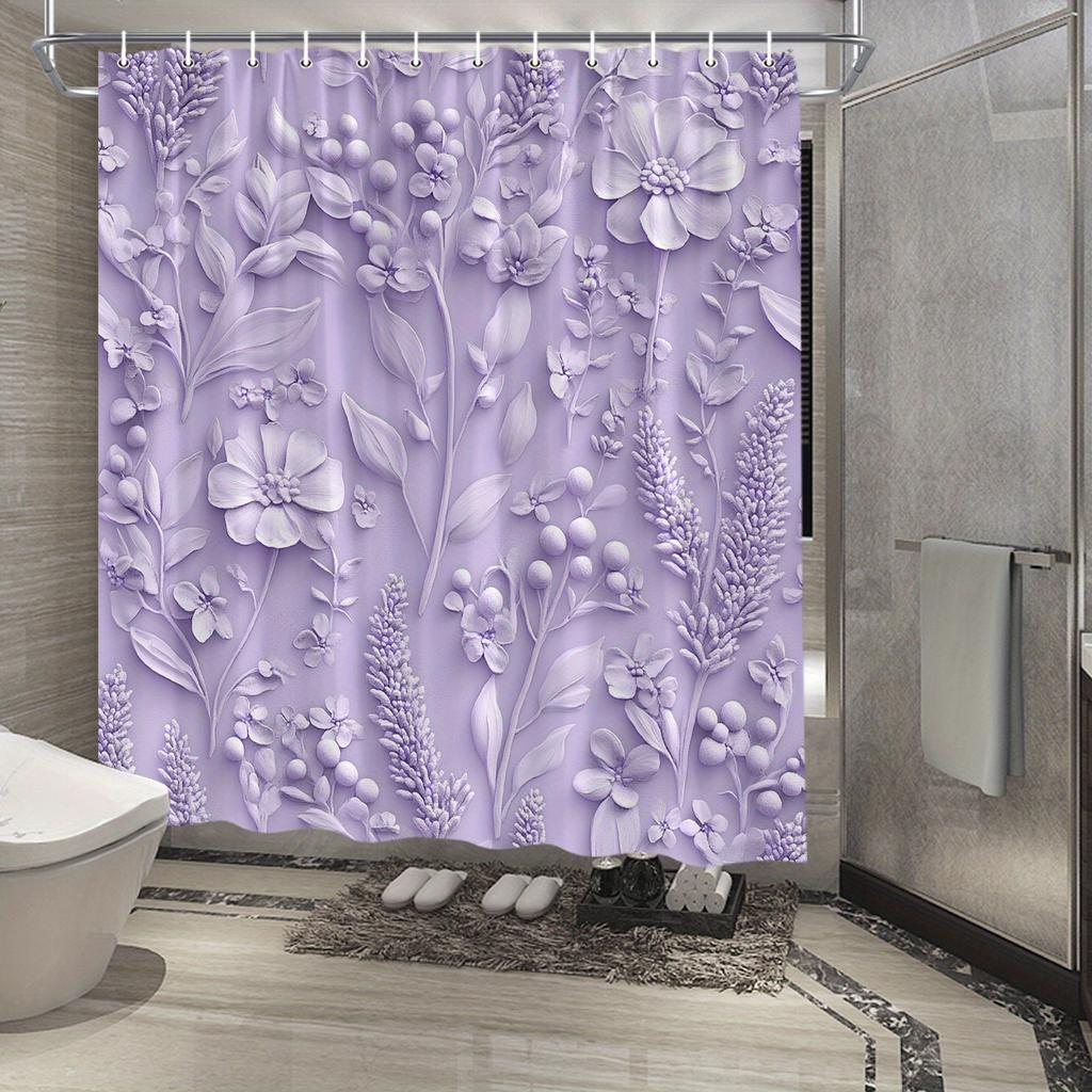 1pz Tenda da Doccia Botanica Viola Elegante Resistente all'Acqua, Tessuto in Poliestere Intrecciato con Design Floreale Realistico,