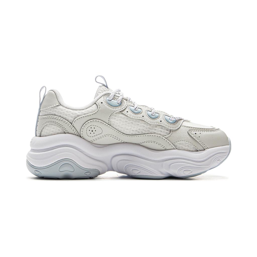 Li Ning Honey Universalūs Retro Madingi Dad Batai Storu Padu Moteriški Sportbačiai Šviesiai Pilki Standartiniai Balti AGCV276-1