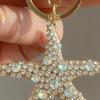 Keychain Pendant Rhinestones Inlaid Starfish Design Key Chain with Lobster Clasp Bag Charm Backpack Accessory