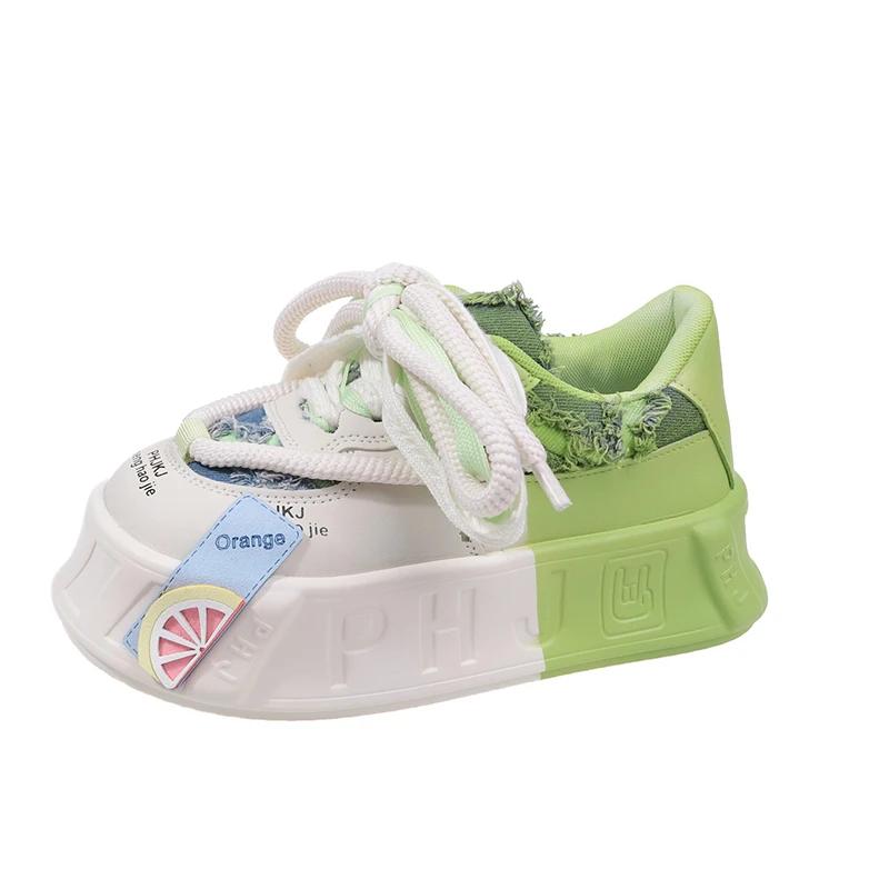 Móda Kawaii Silná podrážka Piškotový dort Silná podrážka Dámské plátěnky Nová móda Plátěnky Světlá barva Ošklivá Velká hlava Sportovní obuv