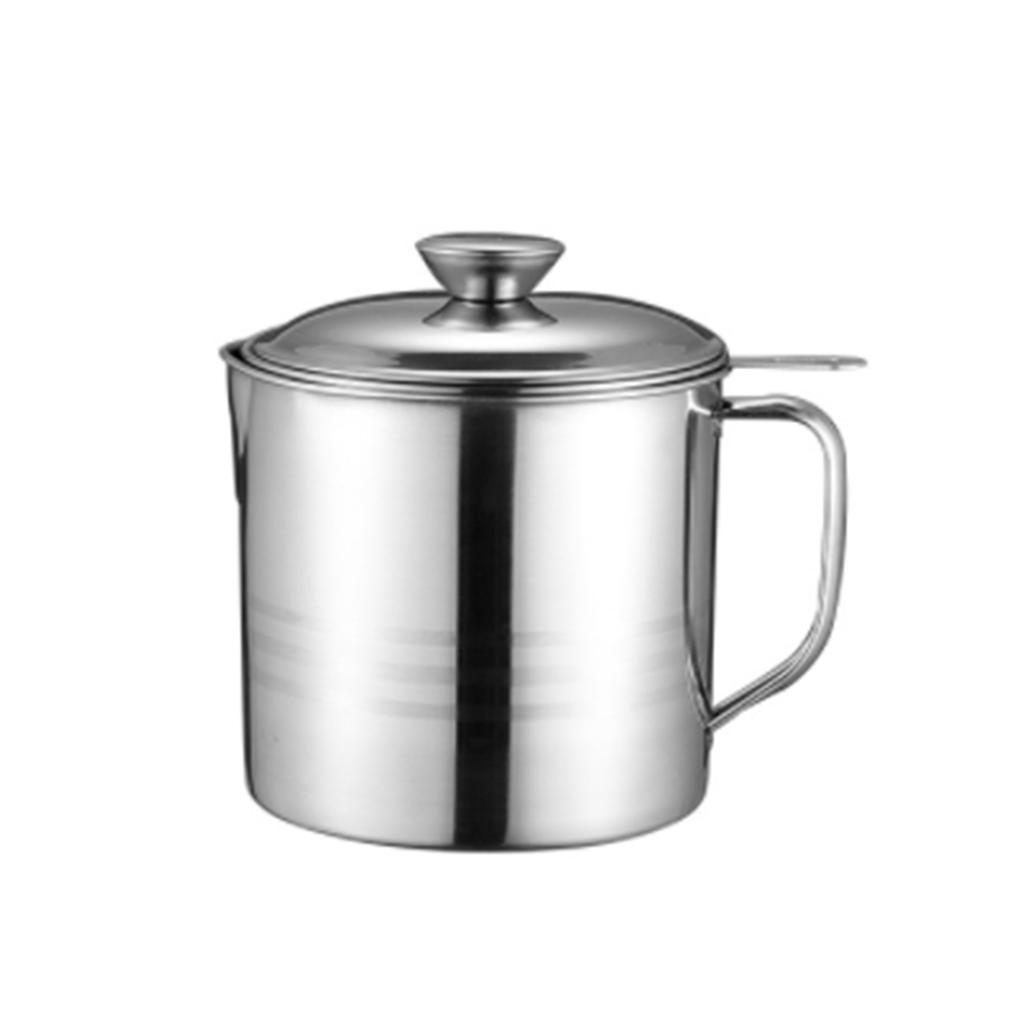 Oil Filter Pot Stainless Steel Food Grade Dust Proof Fine Mesh Grease Strainer Storage Can with Lid for Kitchen