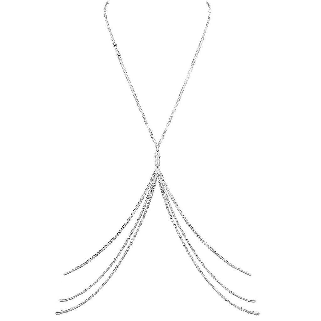 Pearl Cross Body Belly Waist Dance Choker with Imitation MT271 Women's 3-Strand Chain, Chain, Chain, Pearls, Silver,