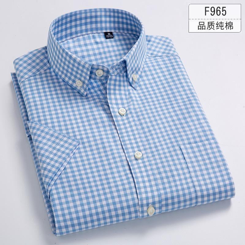 Summer Pure Cotton Men's Plaid Short-sleeved Shirt Casual Business Cotton Half-sleeved Young and Middle-aged Shirt