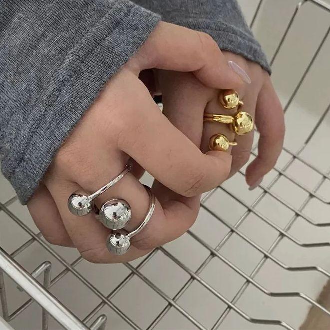Exaggeration Punk Metal Personality Irregular Three-layer Design Ball-Shape Rings for Women Fashion Simple Adjustable Rings Gift