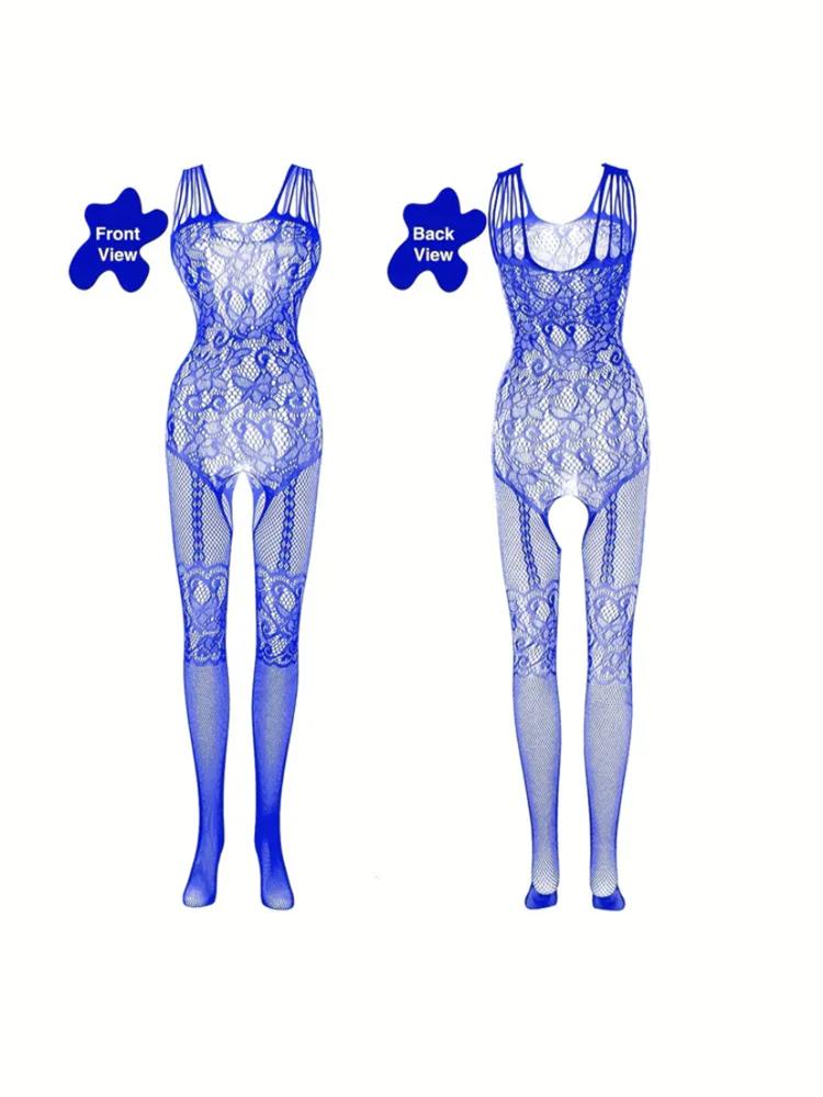 Hot Drilling Bodysuit Erotic Lingerie Women Fishnet Sexy Stockings With Belt Rhinestone Pantyhose Black Mesh Erotic Costumes