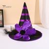 Halloween Costume Hat Witch for Women Girls, Large Striped Wizard Holiday Themed Party Accessories with Flower Accessories, Cosplay, Parent