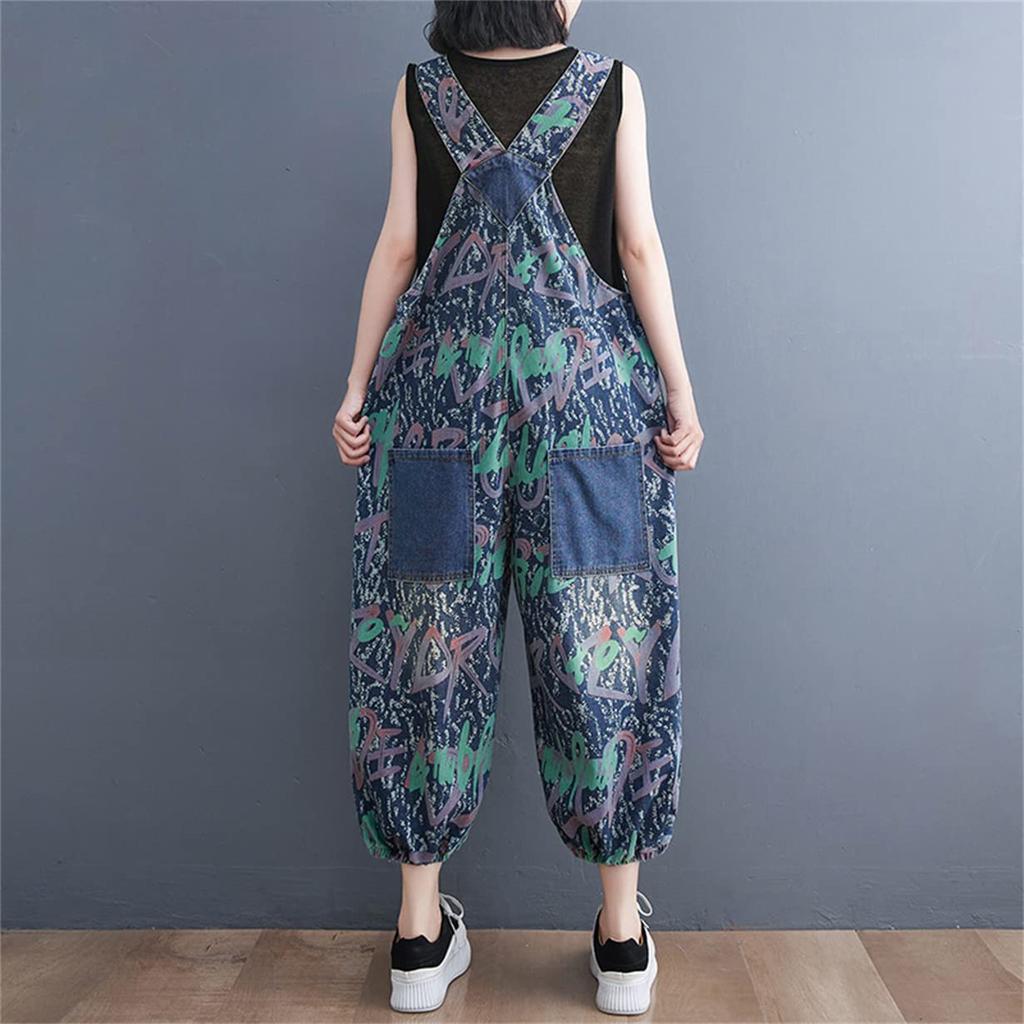 Mouhoukyo Denim Loose Cropped Sizes Women's Overalls, Wide-Leg Pants, Jeans, Fit, Printed, Length, Casual, Flattering, M-2XL, Spring/Autumn (Color