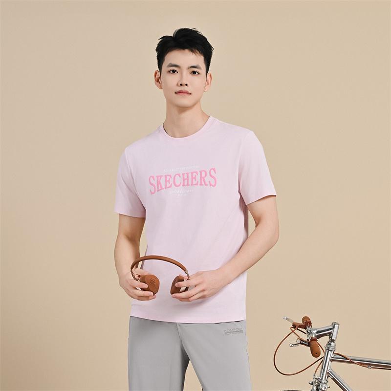 Skechers Sport Alliance Series Printed Versatile Casual Comfortable Short Sleeve T-Shirt Unisex Tops Gray Pink L224U182-01NX