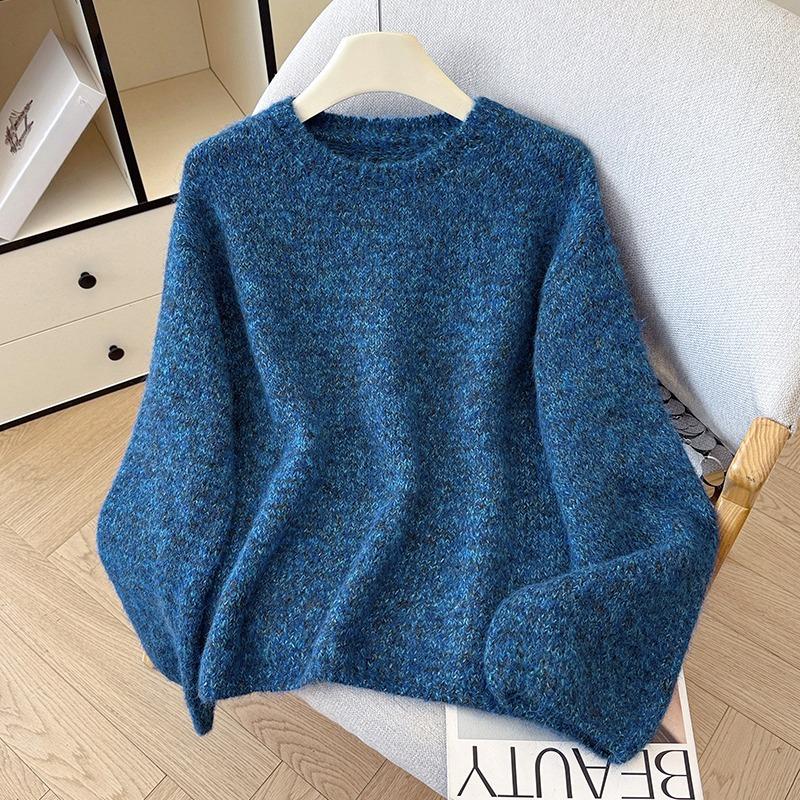 Women Soft Knit Sweater Round Neck Pullover Autumn Winter Cloud Yarn Cozy Oversized Fashion Tops